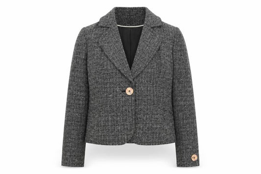 Marks & Spencer Womens Black Tweed One-Button Blazer Size 14