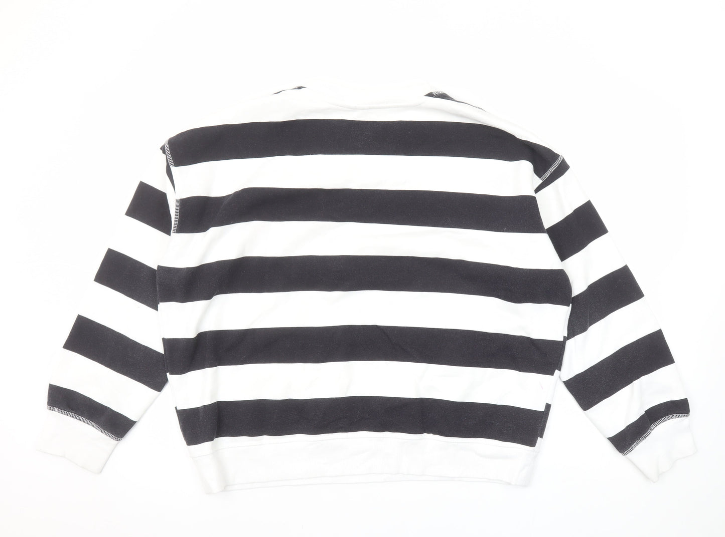 H&M Women Black White Striped Paris Club Sweatshirt Size 14 L