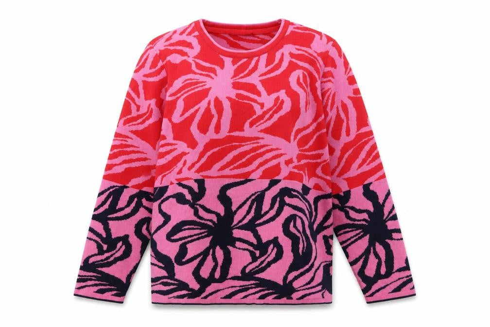 Micha Women’s Pink Floral Knit Pullover Jumper XL