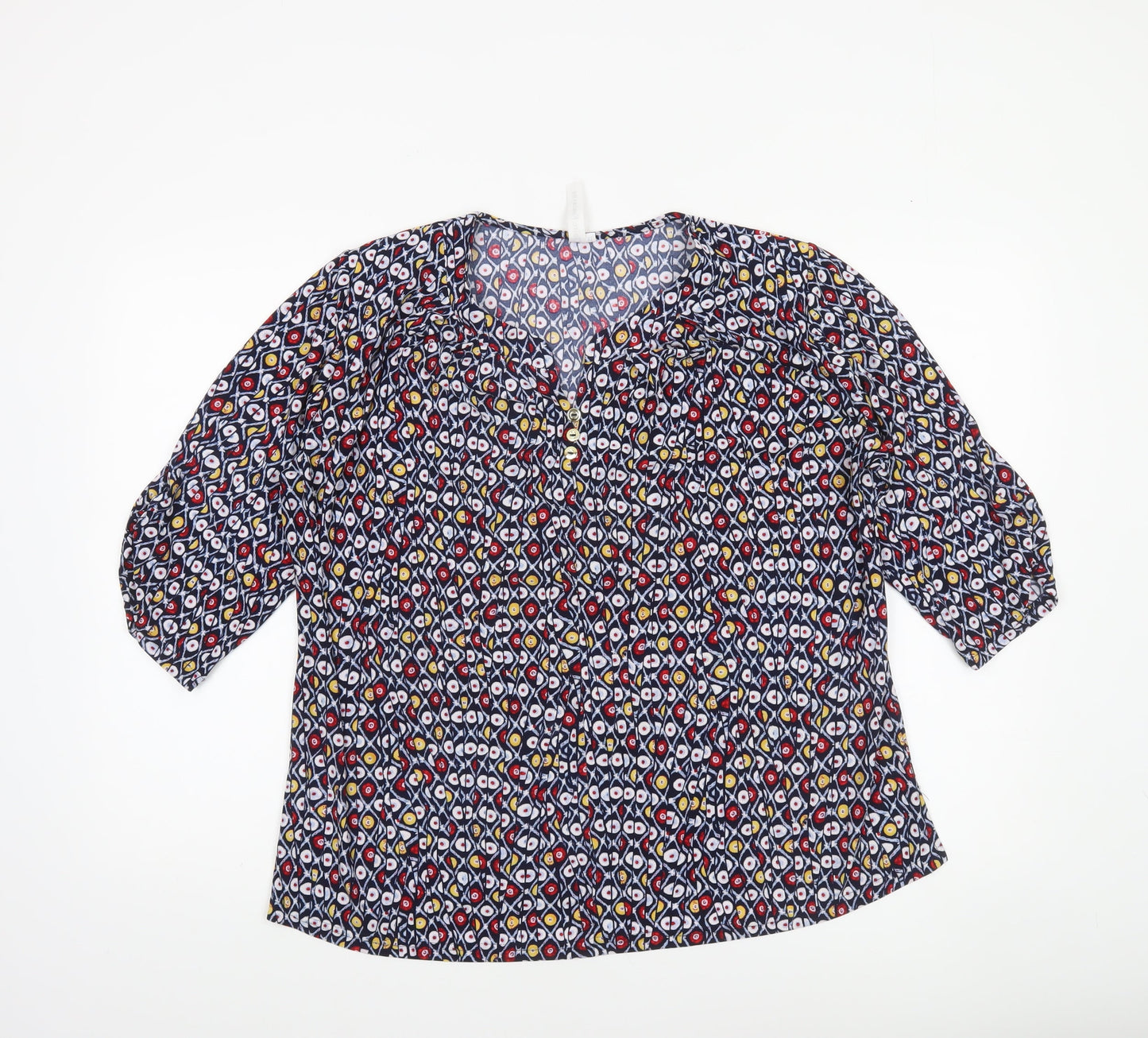 Claire Fontayne Women’s Multicoloured XL Geometric V-Neck 3/4 Sleeve Tunic Blouse