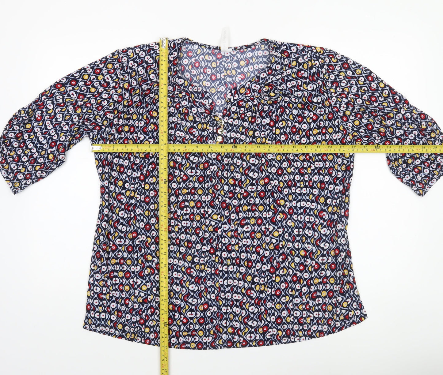 Claire Fontayne Women’s Multicoloured XL Geometric V-Neck 3/4 Sleeve Tunic Blouse
