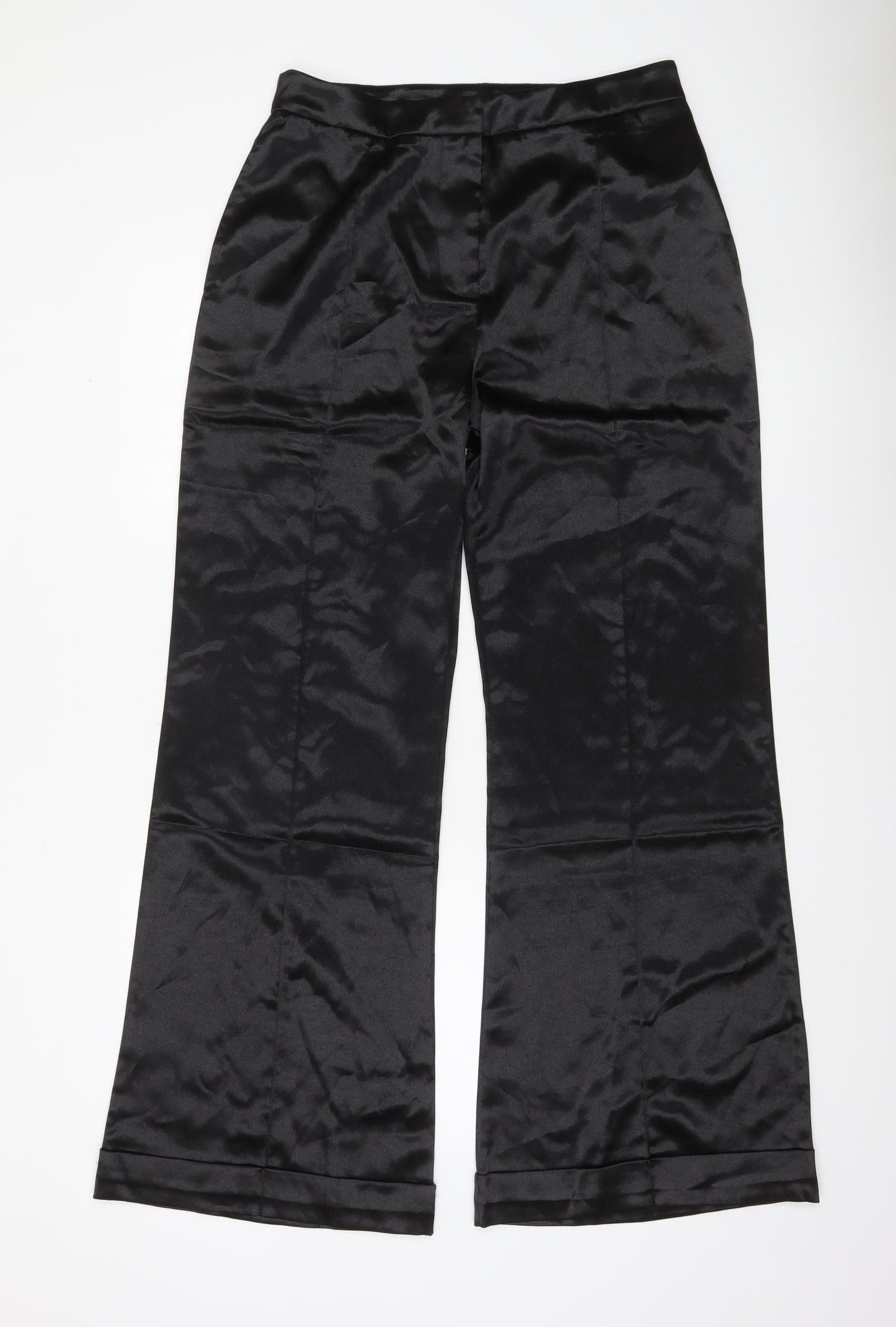 D&M Womens Black Satin Dress Pants Size L Straight Leg Trousers