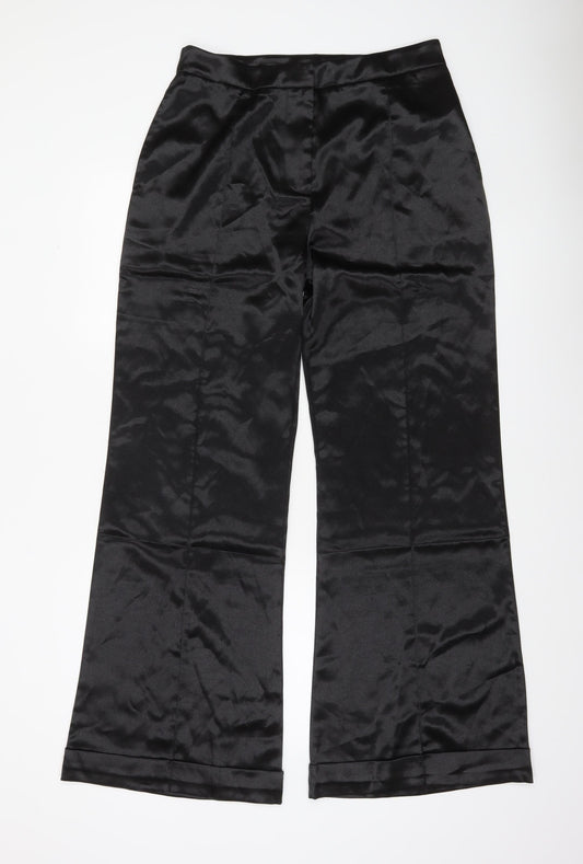 D&M Womens Black Satin Dress Pants Size L Straight Leg Trousers