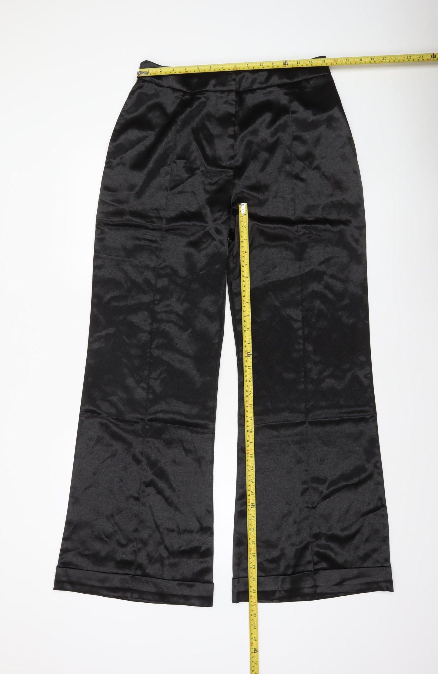 D&M Womens Black Satin Dress Pants Size L Straight Leg Trousers