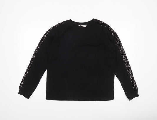 Tu Women’s Black Sequin Sleeve Pullover Sweatshirt Size 8