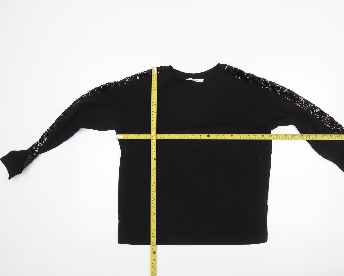 Tu Women’s Black Sequin Sleeve Pullover Sweatshirt Size 8