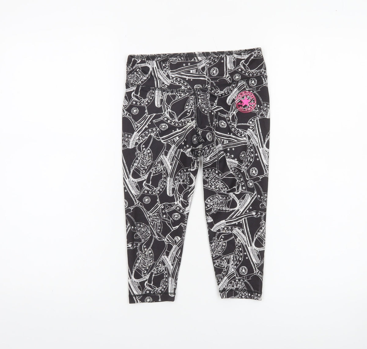 Converse Girls Black Graphic Ankle Leggings 8-10 Years Stretch Jersey
