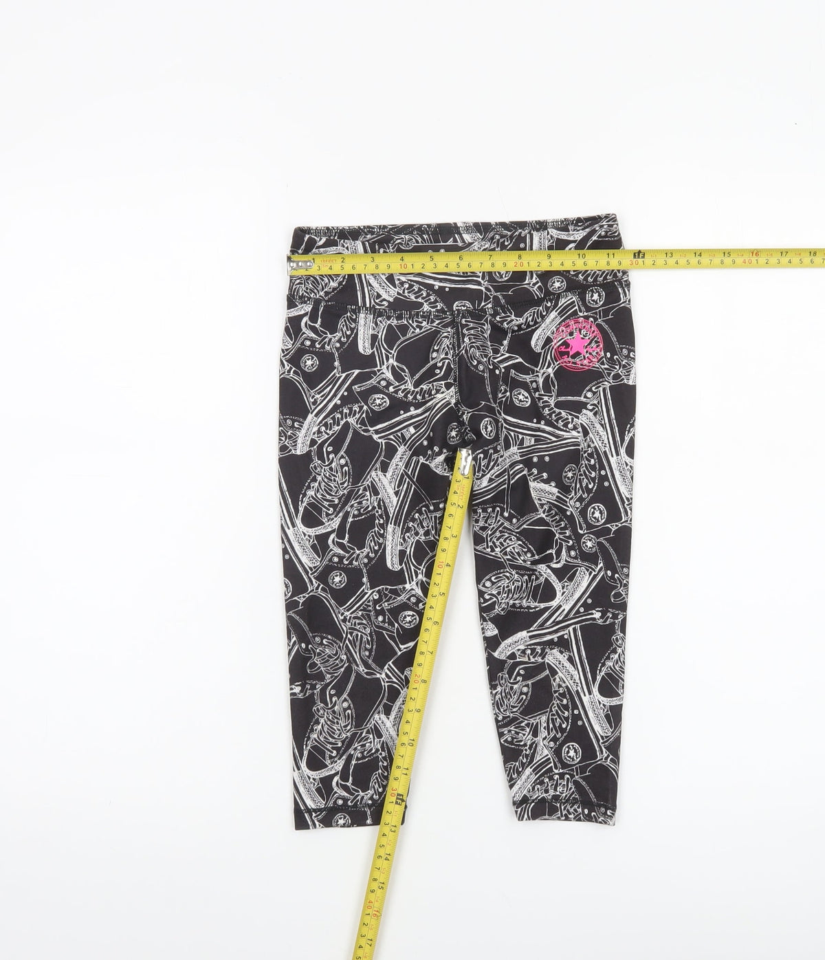 Converse Girls Black Graphic Ankle Leggings 8-10 Years Stretch Jersey