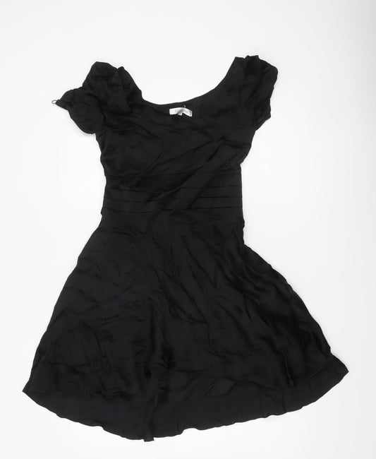 Bessini Women's Black Fit & Flare Belted Dress Size M Knee Length