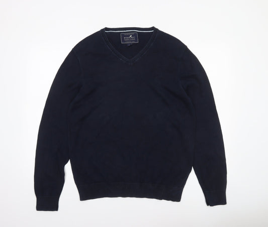 Stone Bay Men’s Blue Cotton V-Neck Jumper Size L Classic Knitwear