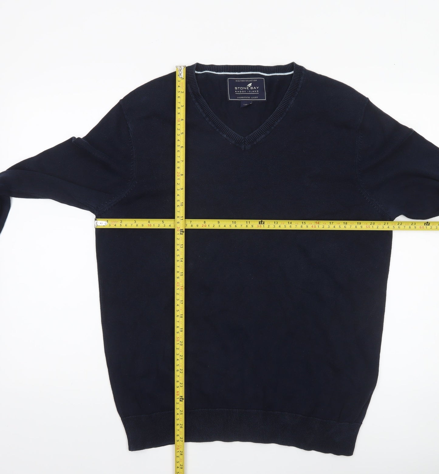 Stone Bay Men’s Blue Cotton V-Neck Jumper Size L Classic Knitwear