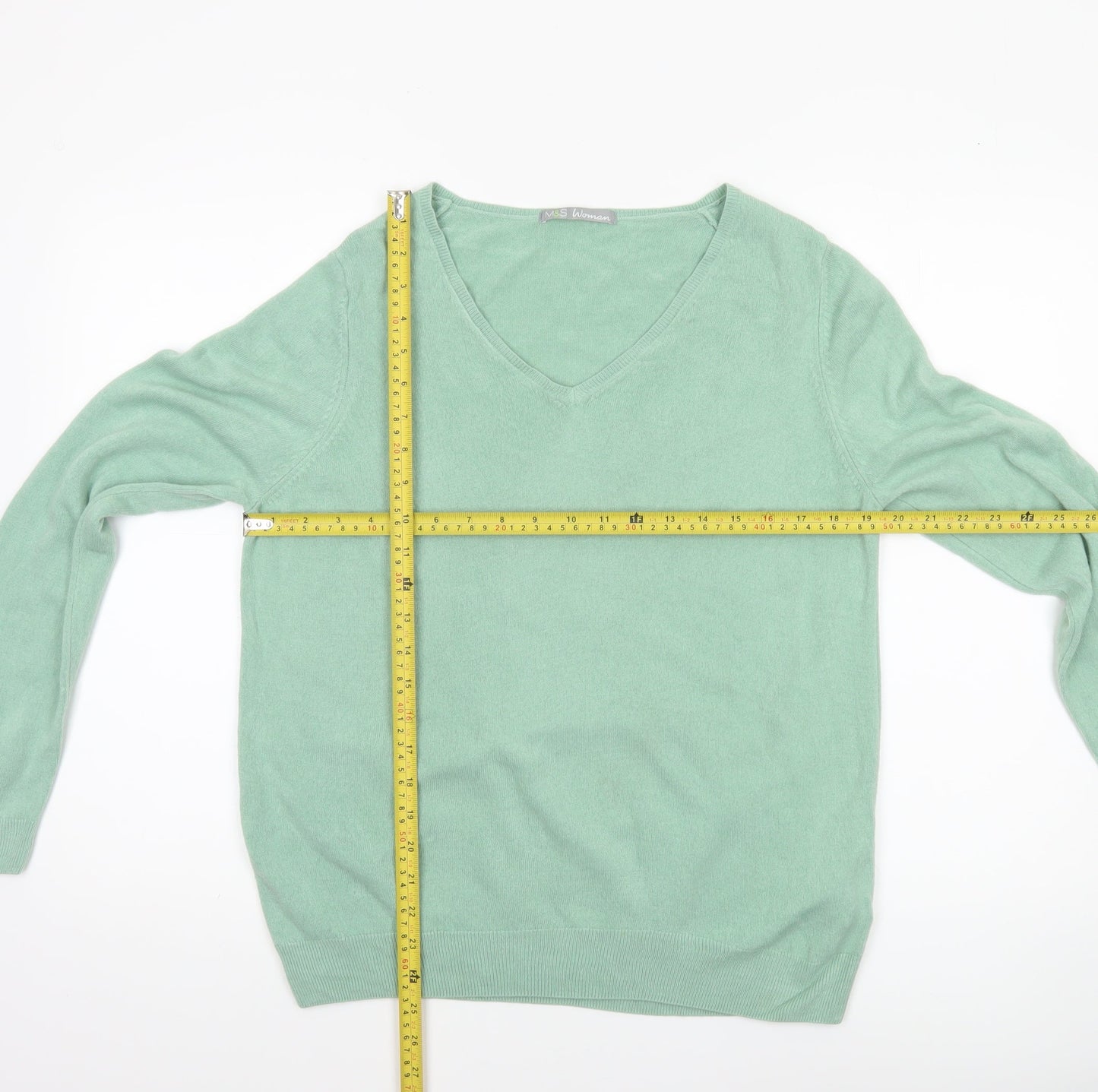 Marks and Spencer Women’s Green V-Neck Acrylic Jumper Size 18