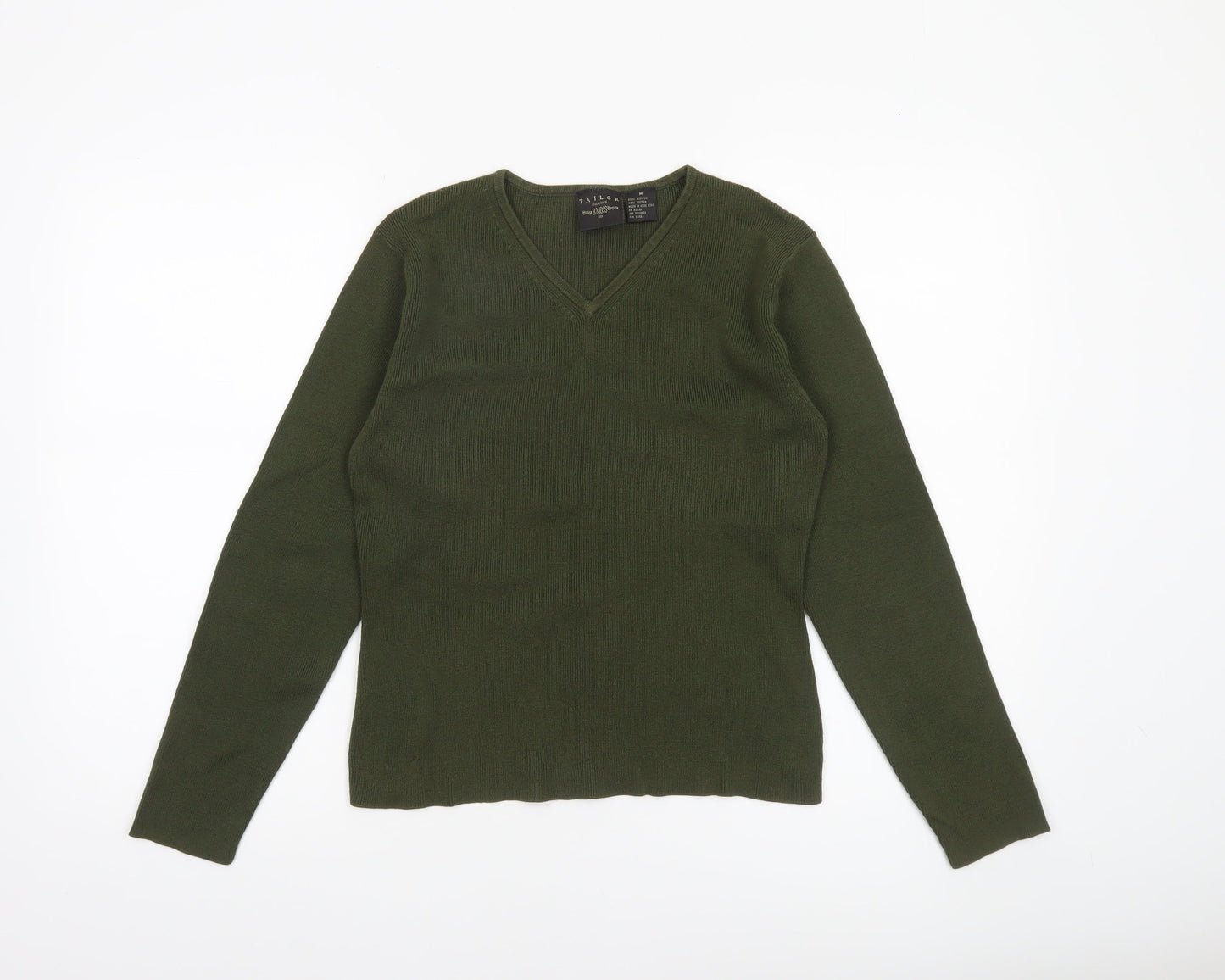 B. Moss Women’s Green V-Neck Knit Jumper Medium Acrylic Cotton