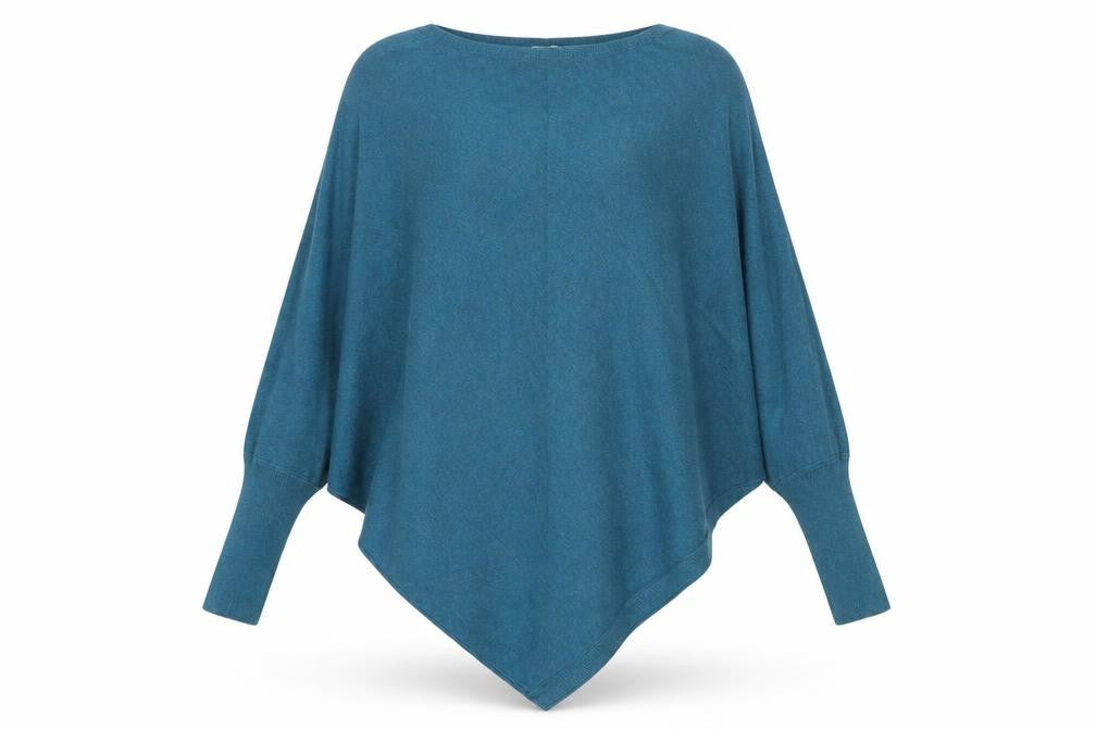 Tezenis Women Blue Batwing Cape Jumper Medium Lightweight Knit