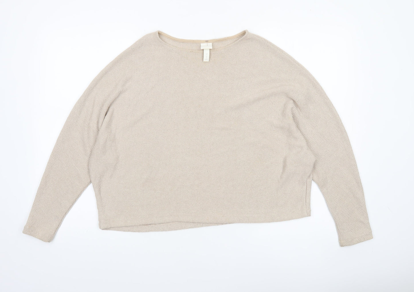 H&M Women’s Beige Boat Neck Relaxed Fit Knit Jumper Size M