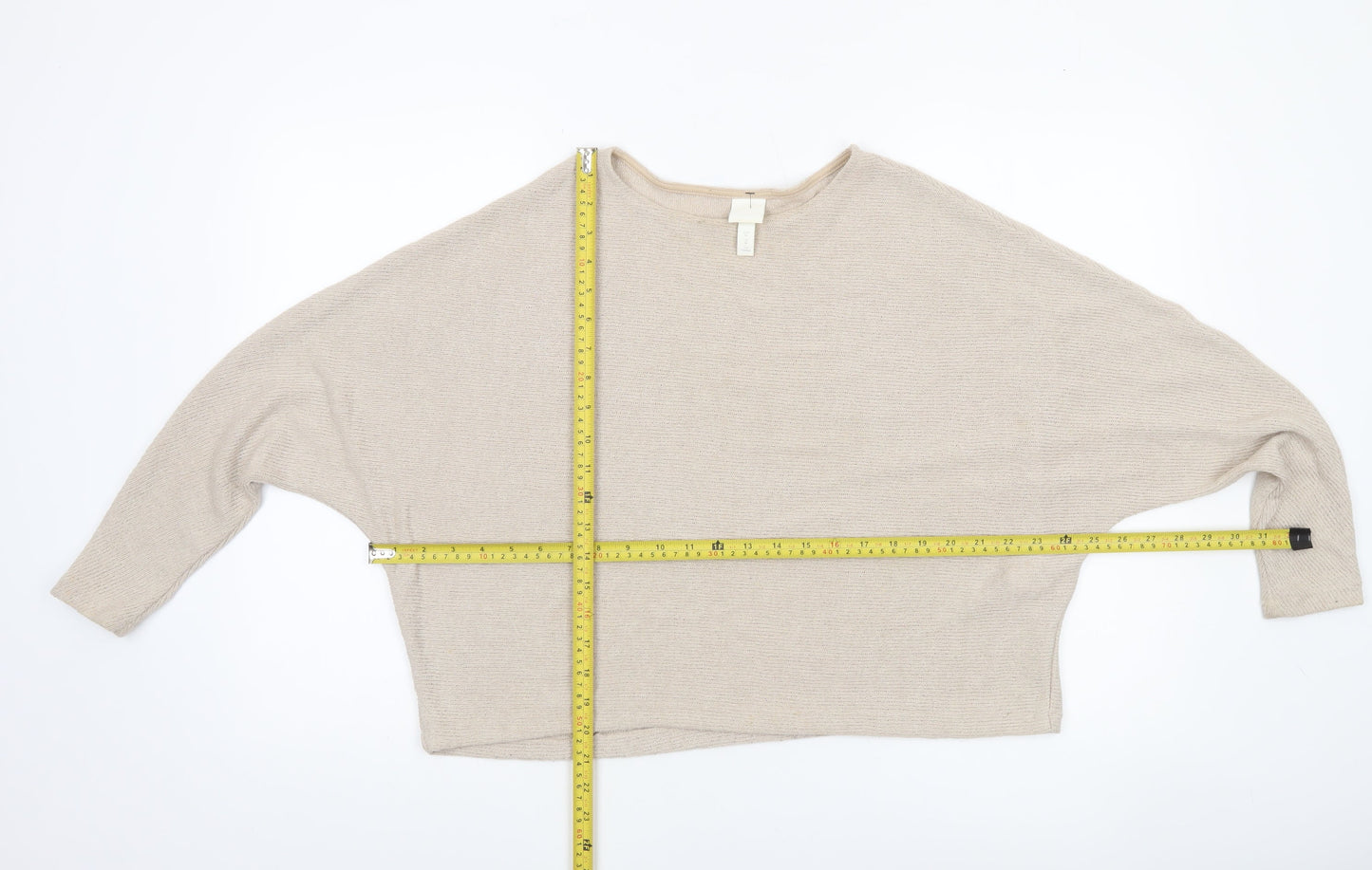 H&M Women’s Beige Boat Neck Relaxed Fit Knit Jumper Size M