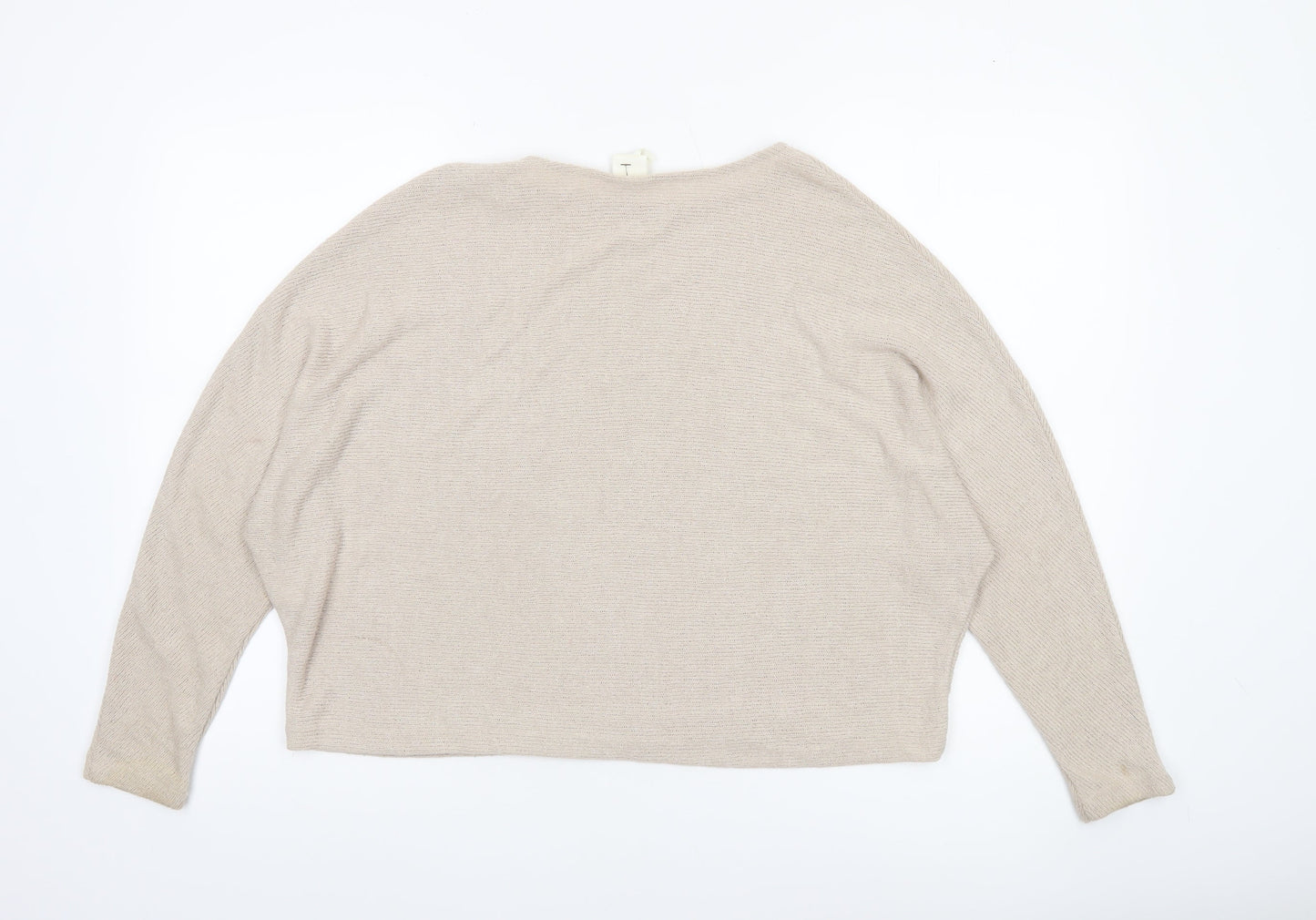 H&M Women’s Beige Boat Neck Relaxed Fit Knit Jumper Size M