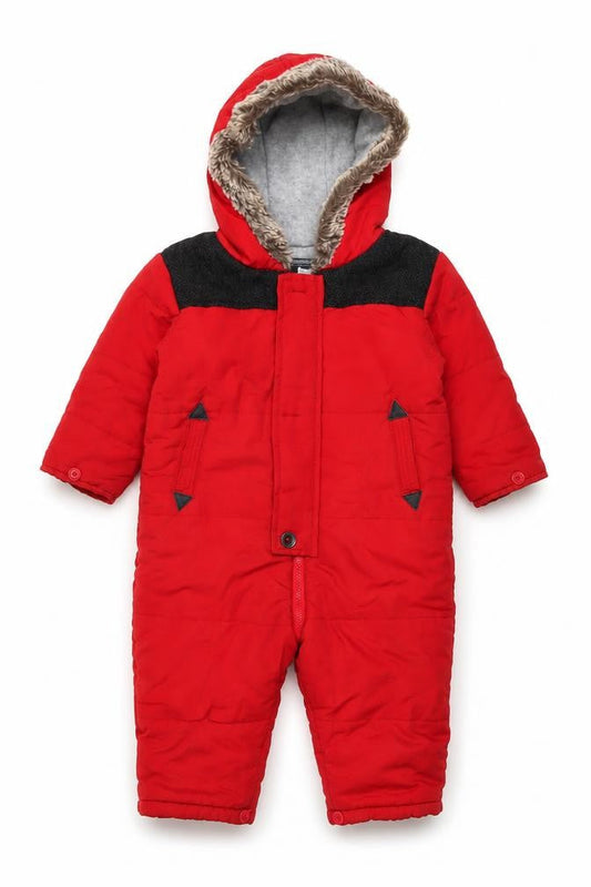 Tu Unisex Red Faux Fur Hooded Winter Snowsuit 12-18 Months Padded Lined