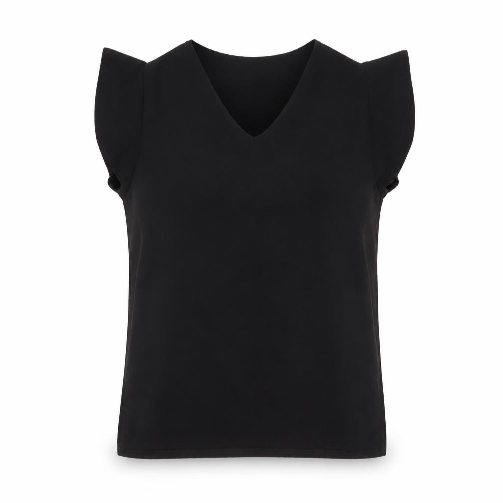 Luna Women Black V-Neck Flutter Sleeve Blouse M