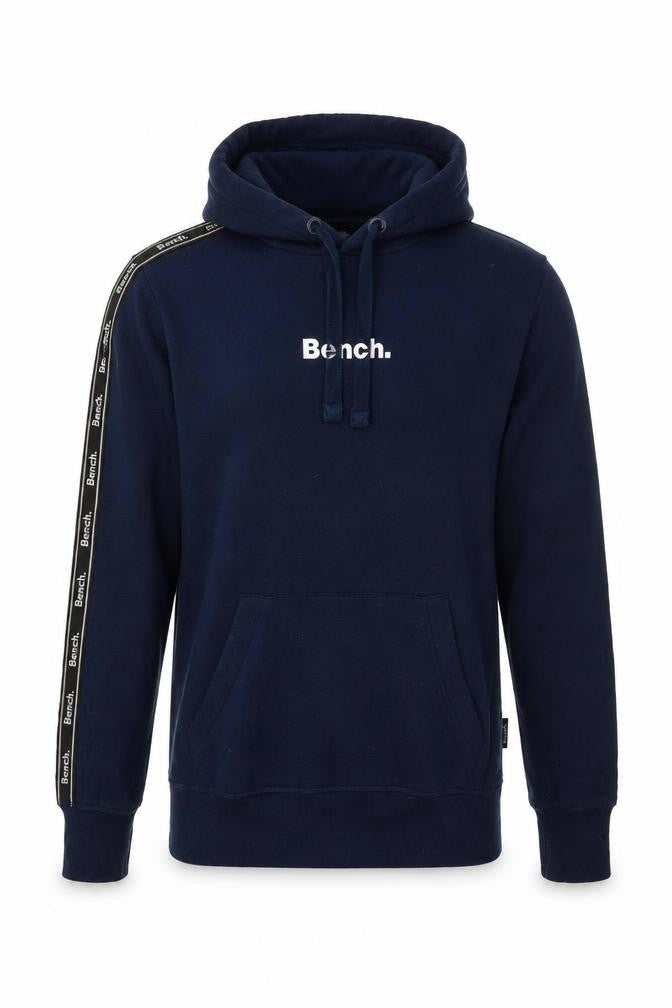 Bench Men’s Blue Pullover Hoodie Size S Logo Tape Sleeves Casual Fleece