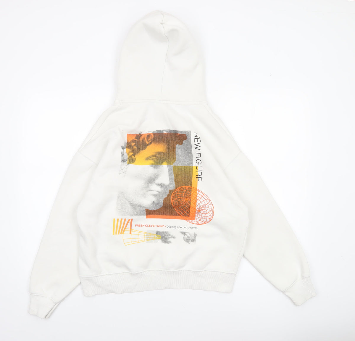Zara Boys White 13-14 Years Pullover Hoodie Graphic Print Cotton Blend