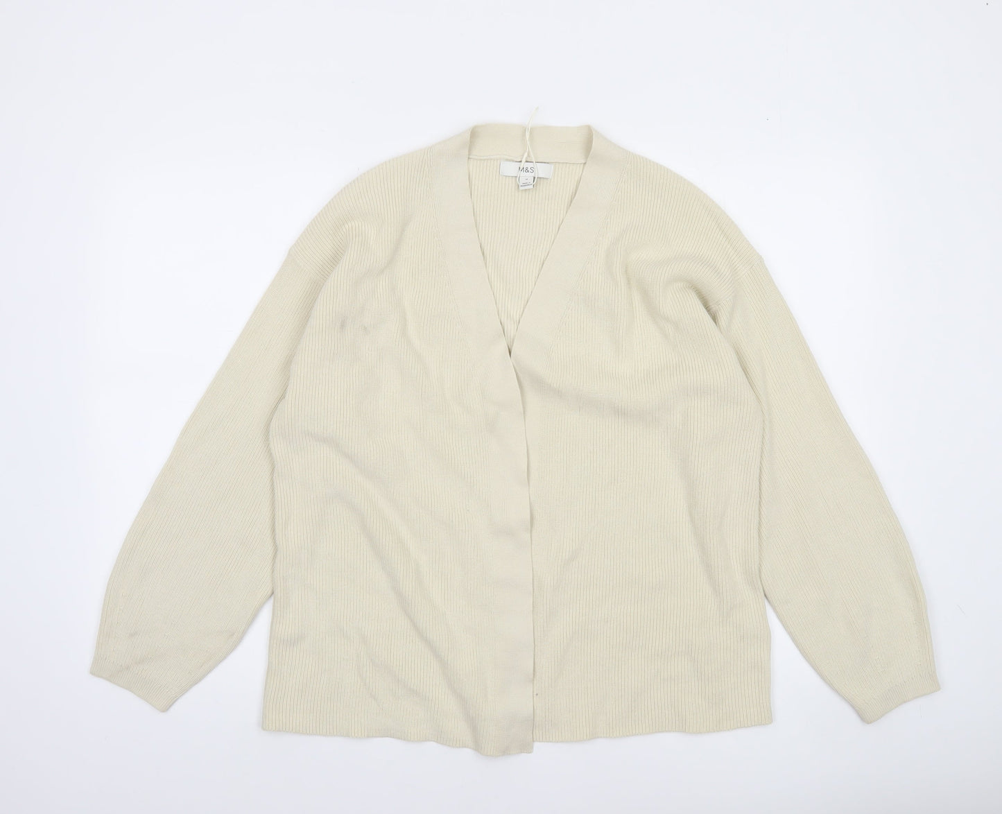 Marks and Spencer Women Ivory V-Neck Cardigan M Cotton Knit