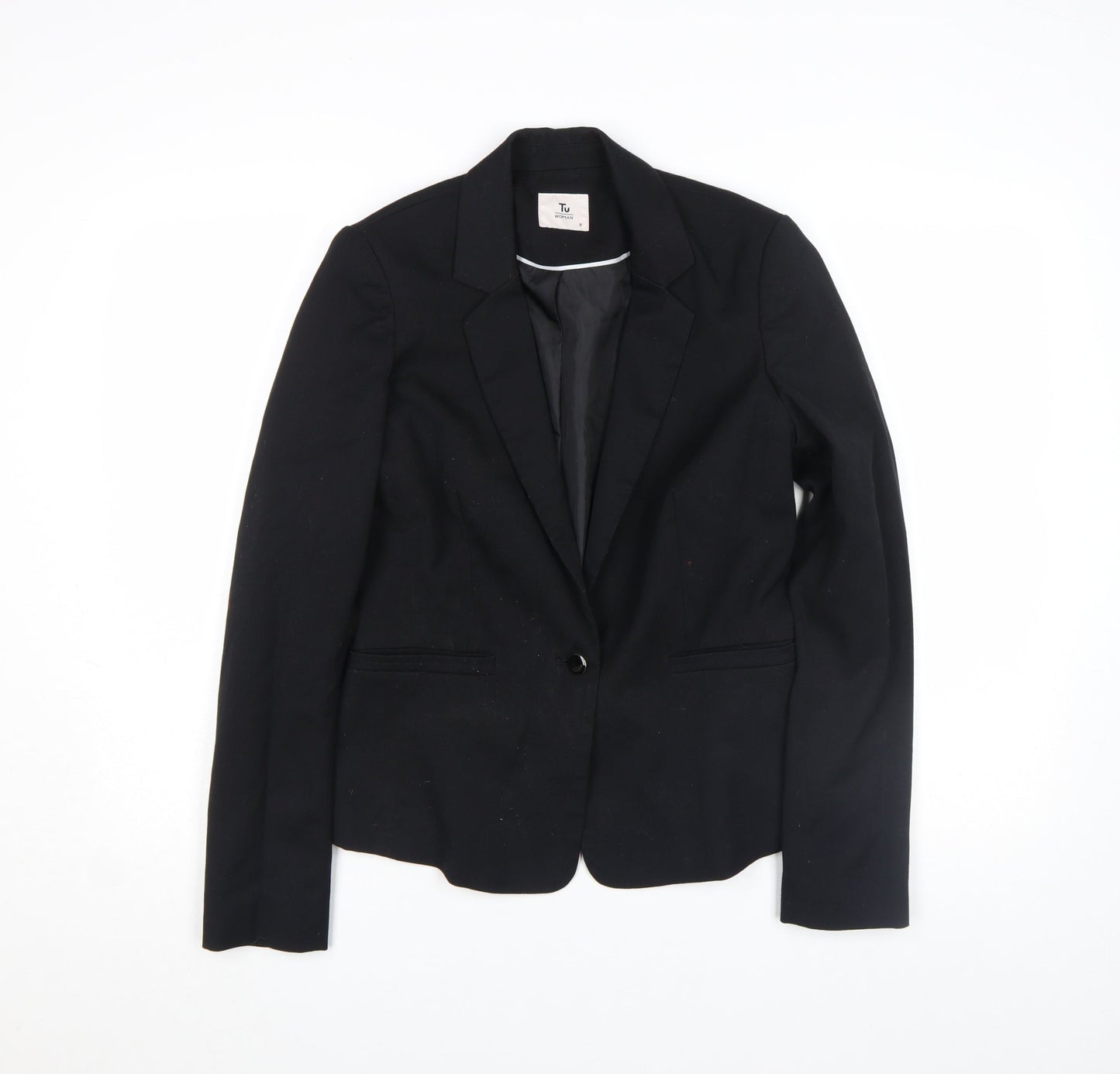 Tu Women Black Slim Fit One Button Blazer Jacket Size 12