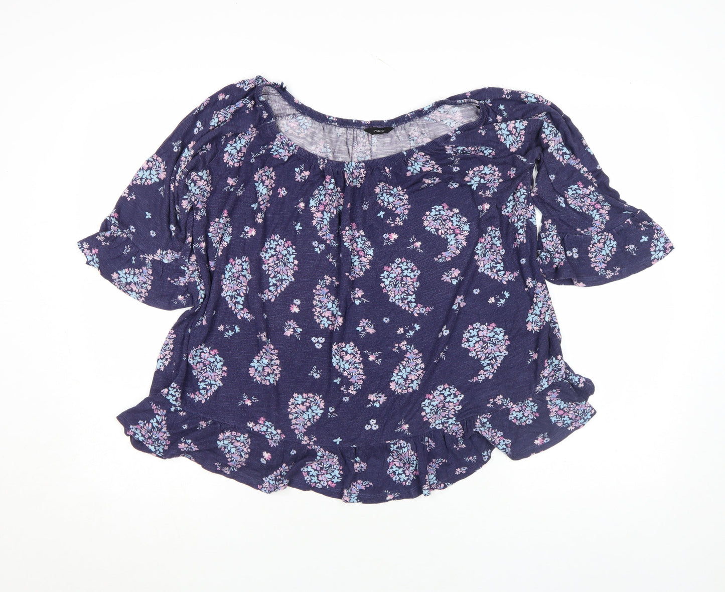 M&Co Women Blue Floral Ruffle Tunic Blouse Size 16