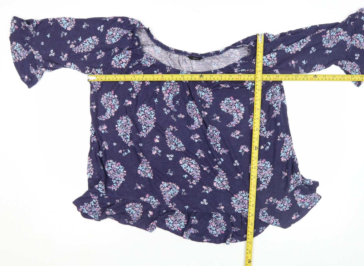 M&Co Women Blue Floral Ruffle Tunic Blouse Size 16