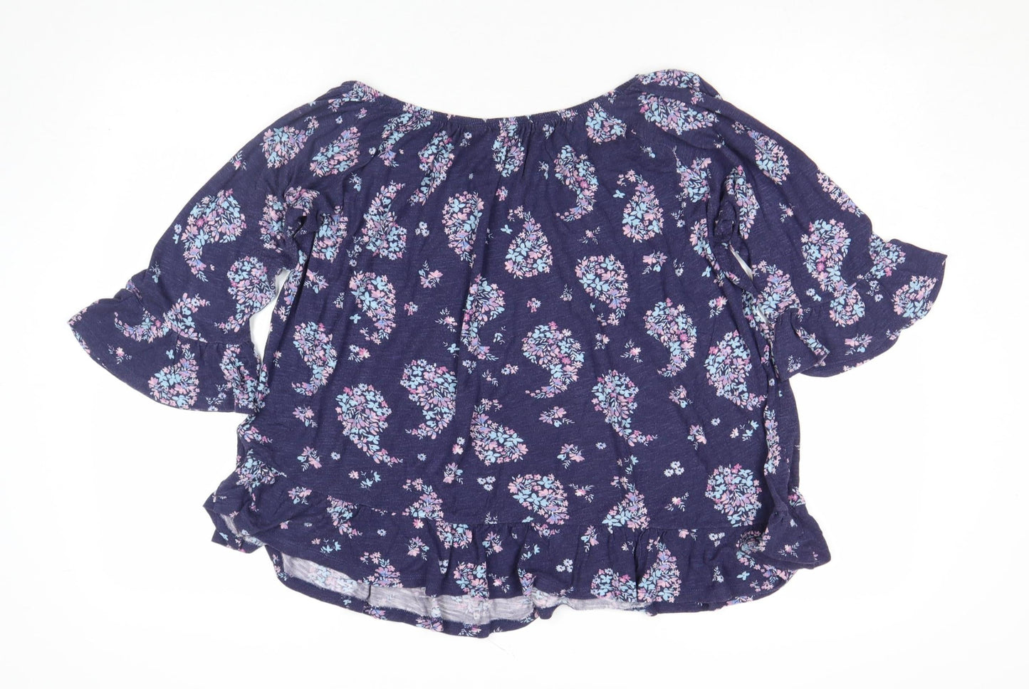 M&Co Women Blue Floral Ruffle Tunic Blouse Size 16