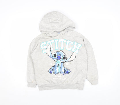 Front view of Disney girls’ grey stitch hoodie 9 years pullover cotton blend sweatshirt