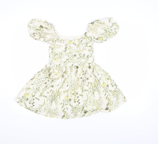 Marks and Spencer Girls Ivory Floral A-Line Puff Sleeve Dress 8-9 Years