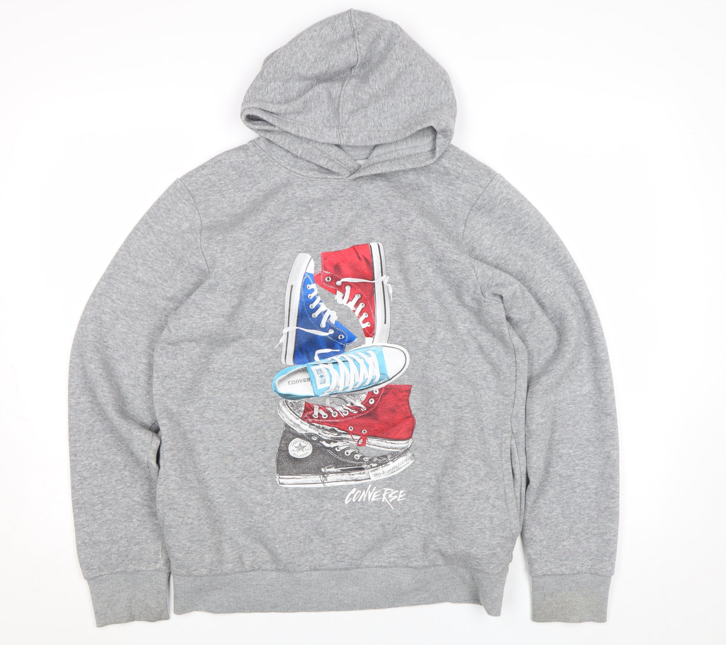 Converse Boys Grey XL Pullover Hoodie Graphic Print Fleece Sweatshirt
