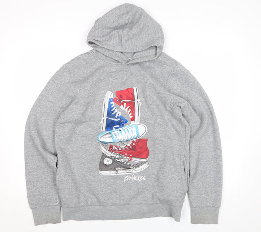 Converse Boys Grey XL Pullover Hoodie Graphic Print Fleece Sweatshirt
