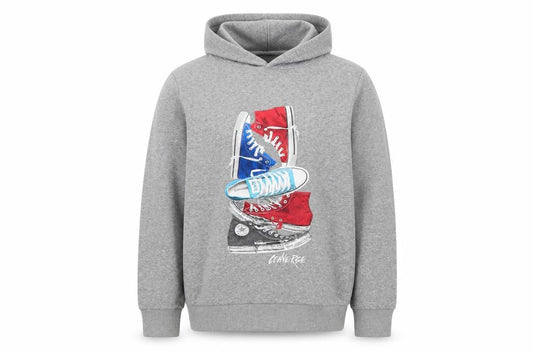 Converse Boys Grey XL Pullover Hoodie Graphic Print Fleece Sweatshirt