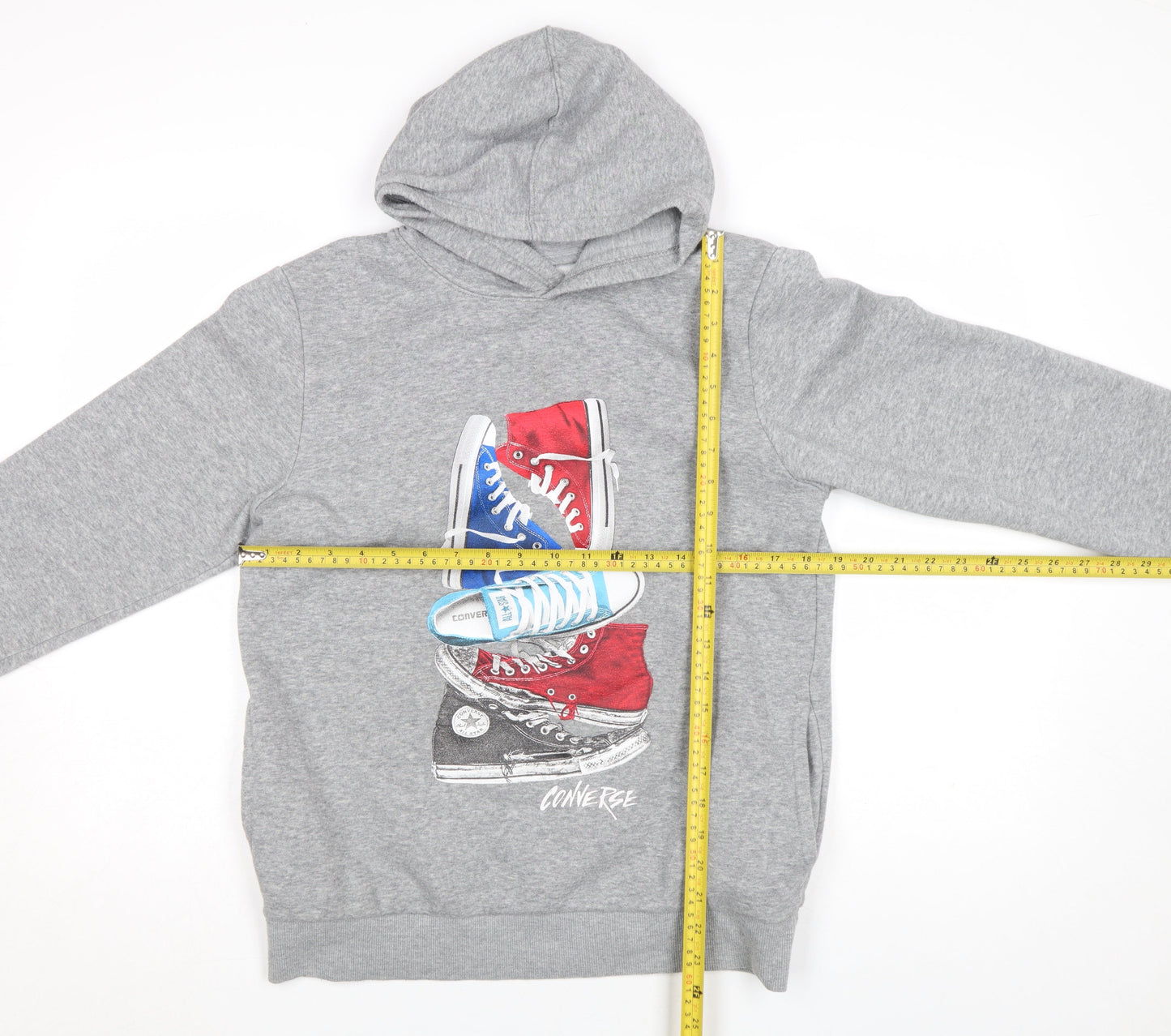 Converse Boys Grey XL Pullover Hoodie Graphic Print Fleece Sweatshirt