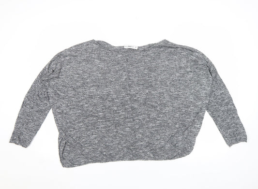Zara Women Grey Knit Dolman Long Sleeve Boat Neck Blouse Size S