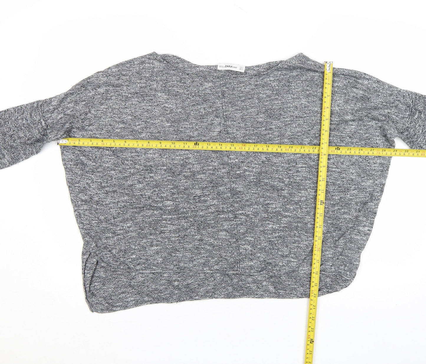 Zara Women Grey Knit Dolman Long Sleeve Boat Neck Blouse Size S