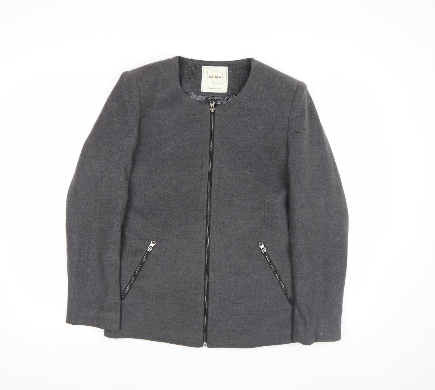 Une Veste Women Grey Wool Blend Zip Up Jacket Size XL