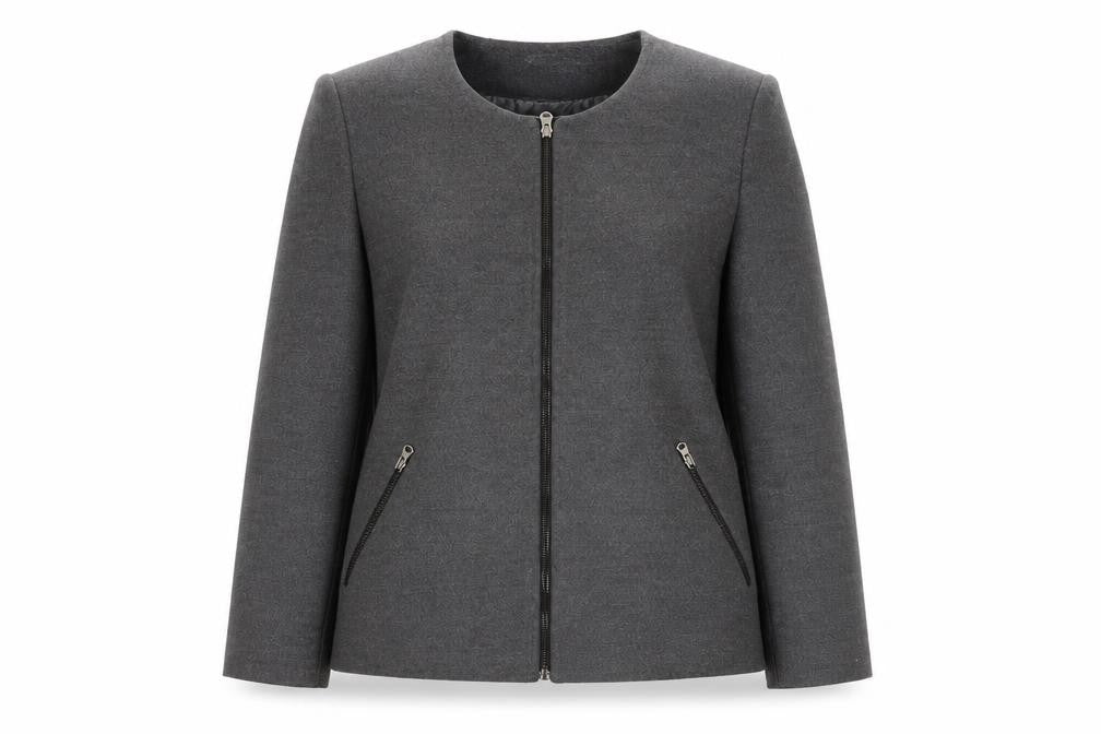 Une Veste Women Grey Wool Blend Zip Up Jacket Size XL