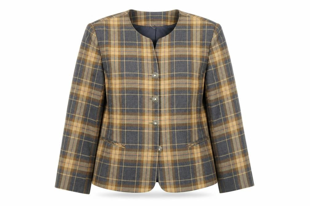 Avenue Plus Women’s Brown Checked Pure Wool Blazer Jacket Size Regular