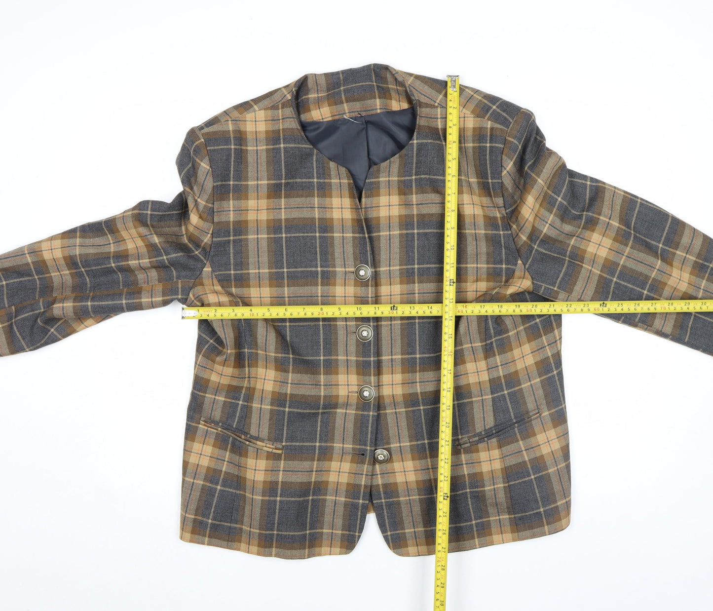 Avenue Plus Women’s Brown Checked Pure Wool Blazer Jacket Size Regular