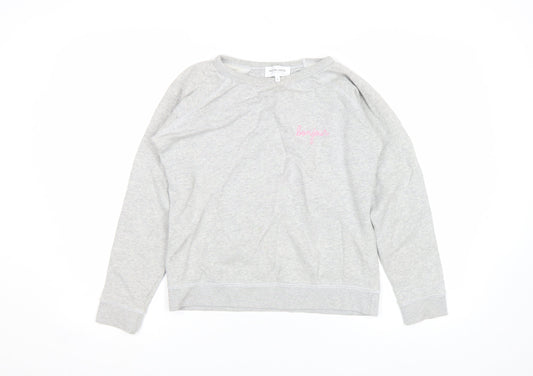 Maison Labiche Girls Grey Cotton Embroidered Pullover Sweatshirt S