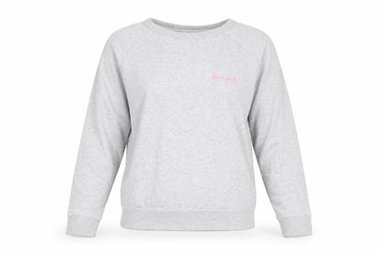 Front view of Maison Labiche girls’ grey cotton embroidered pullover sweatshirt s
