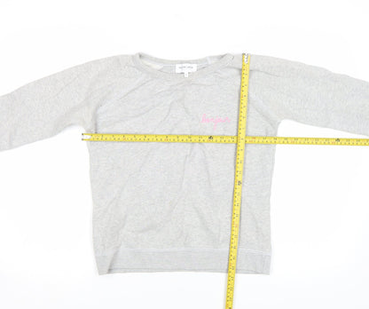 Back view of Maison Labiche girls’ grey cotton embroidered pullover sweatshirt s