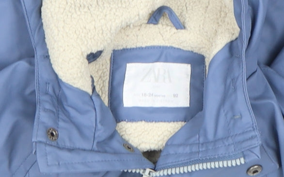 ZARA Blue Hooded Parka Coat 18-24 Months Unisex Baby Lined Winter Jacket