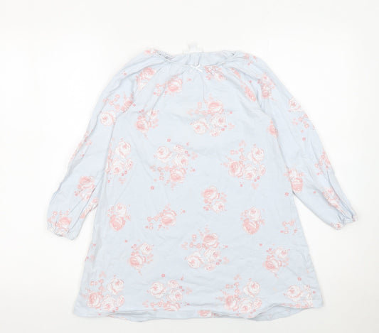 The Little White Company Girls Blue Floral Cotton Shift Dress 7-8 Years