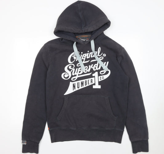 Superdry Men's Black Pullover Hoodie Size M Graphic Logo Fleece