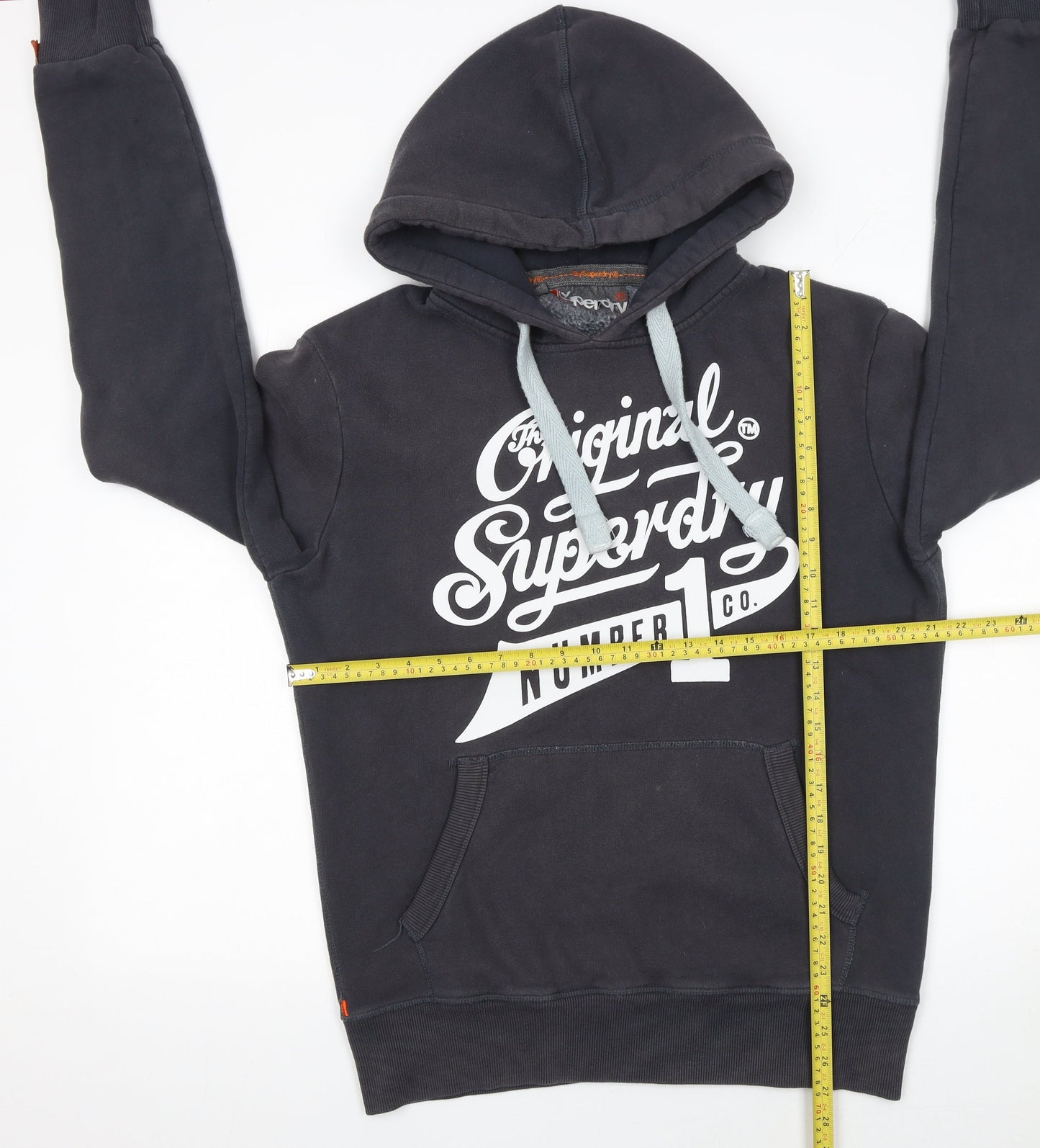 Superdry Men's Black Pullover Hoodie Size M Graphic Logo Fleece