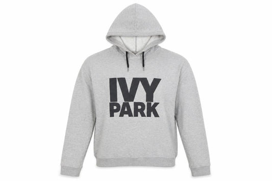 Front view of Ivy Park Women's Grey Pullover Hoodie Small Logo Cotton Blend